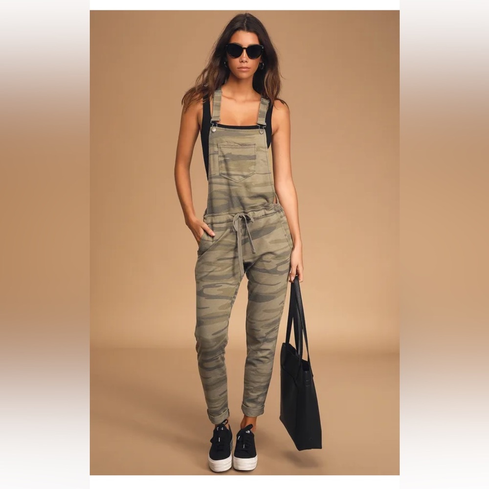 Muriele Green Camo Print Knit Overalls- medium